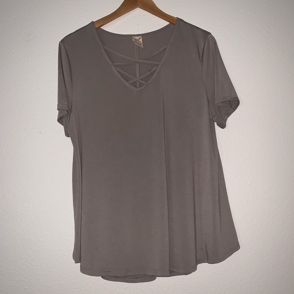 Faded Glory Size XL Short Sleeve Latice Front Top